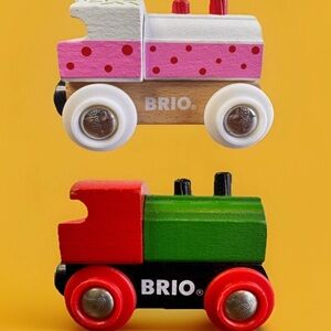 2 Wooden Brio Train Engines - Cupcake Theme & Basic Colors